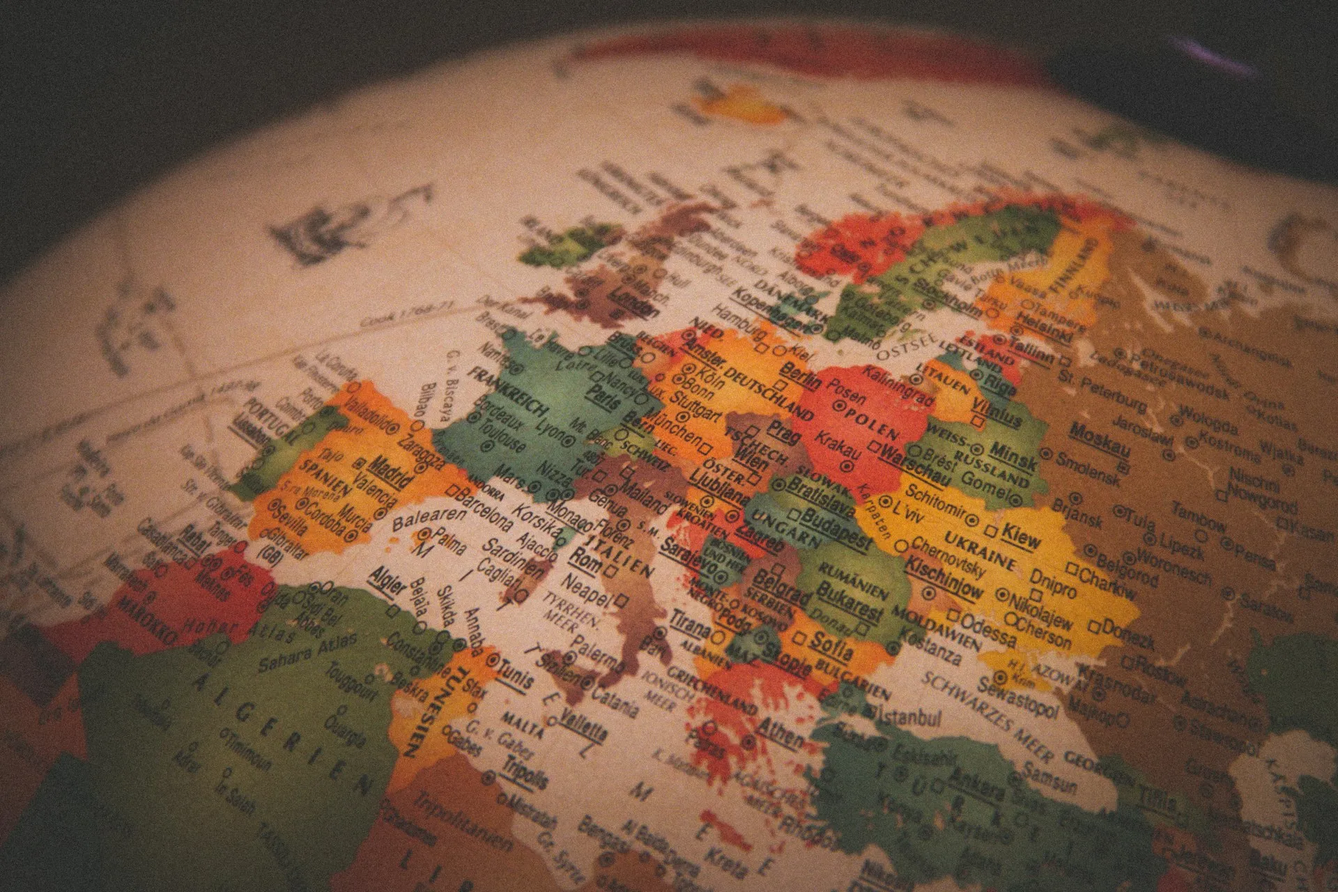 A globe showing Europe
