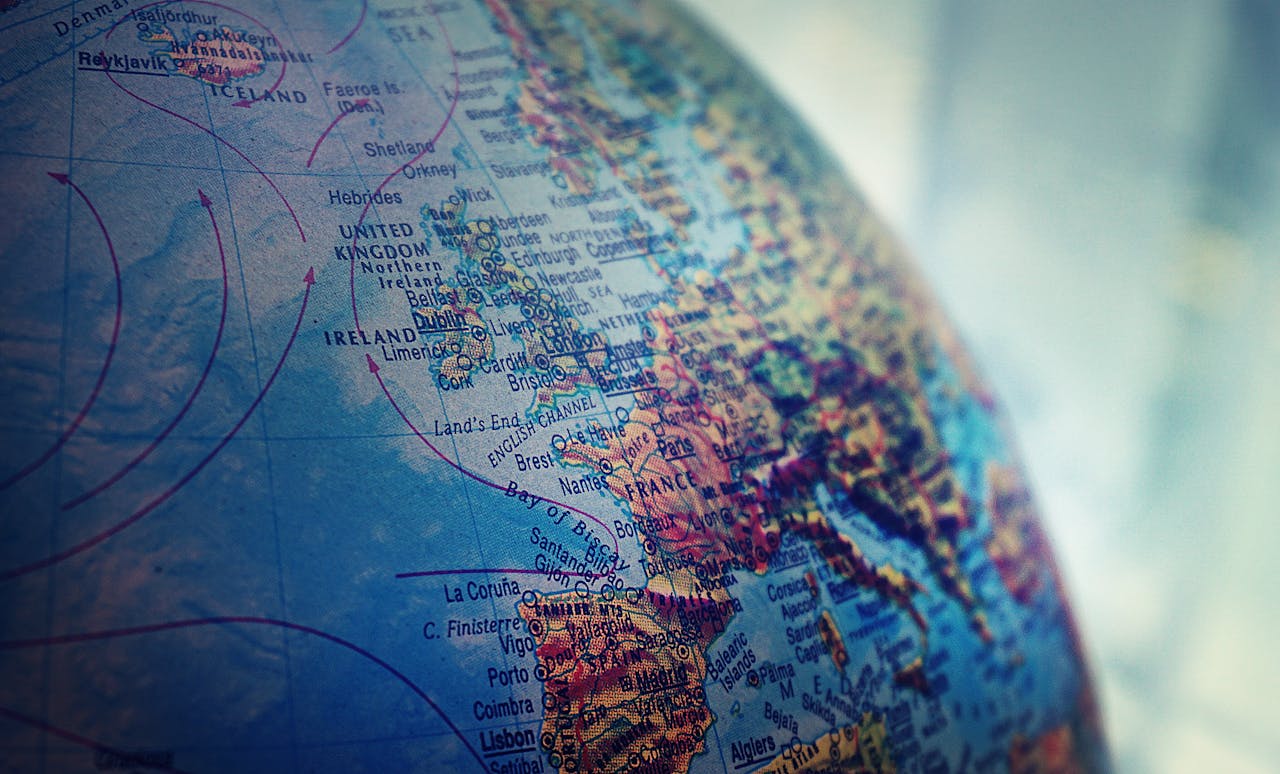 A globe showing Europe