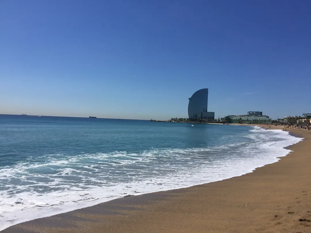 Barcelona's beach with W Hotel visible in the distance