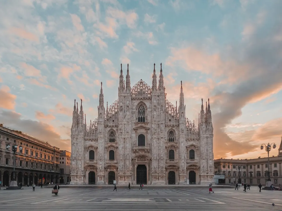 A front view of the Duomo Cathedral in Milan